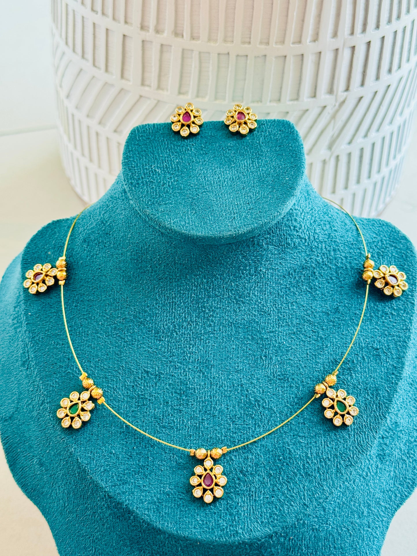 Premium AD multicolor invisible necklace and earrings