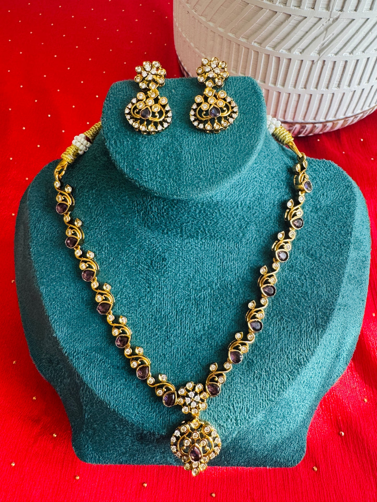 Mutli color AD stone and chain and earings