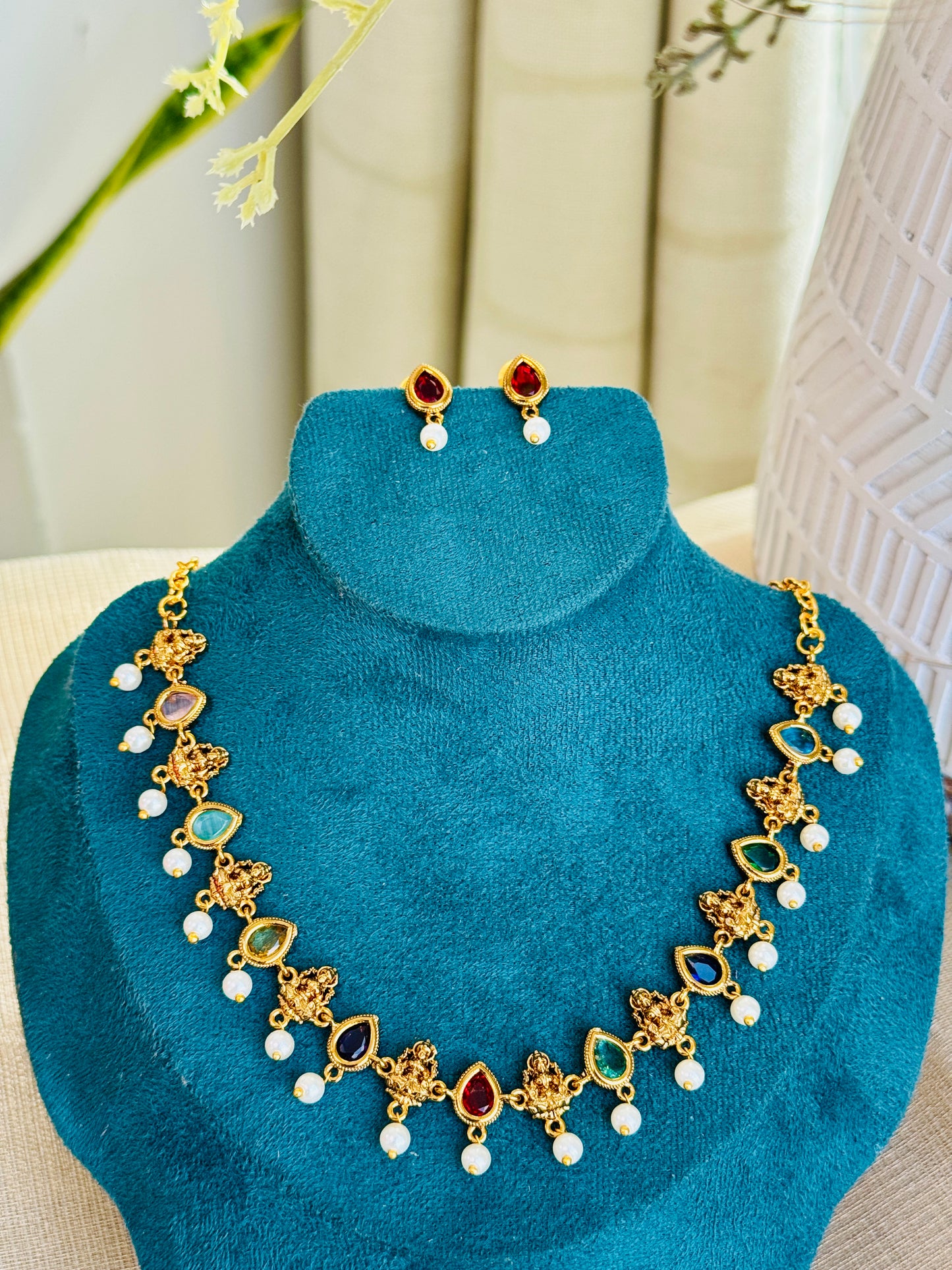 Multi colored stone and polki set