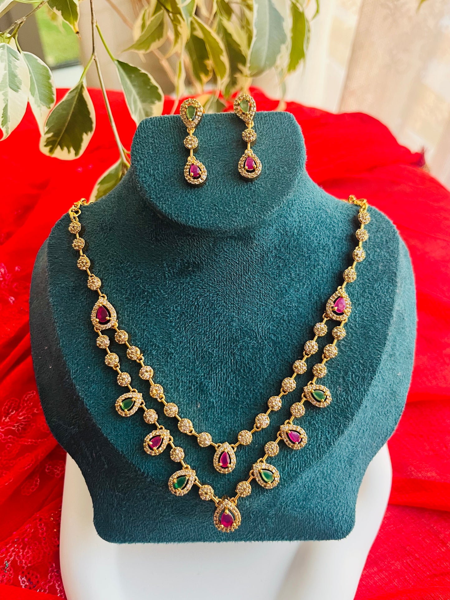 Multi stone layered AD necklace