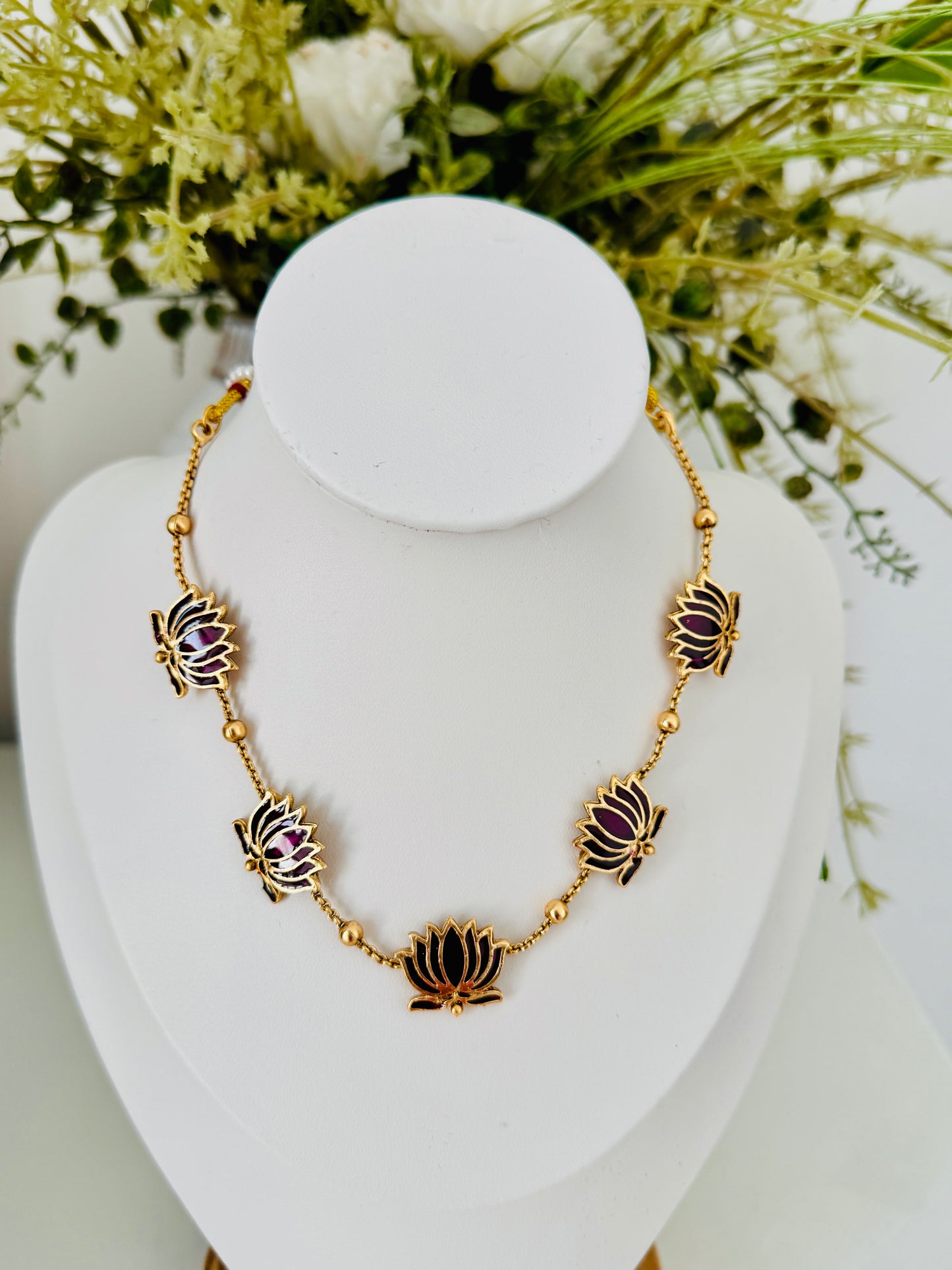 Antique finish brown lotus chain and earrings