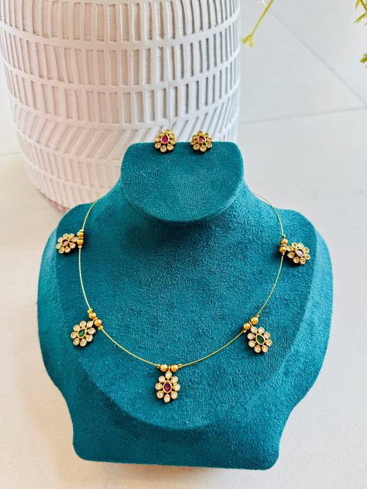 Premium AD multicolor invisible necklace and earrings