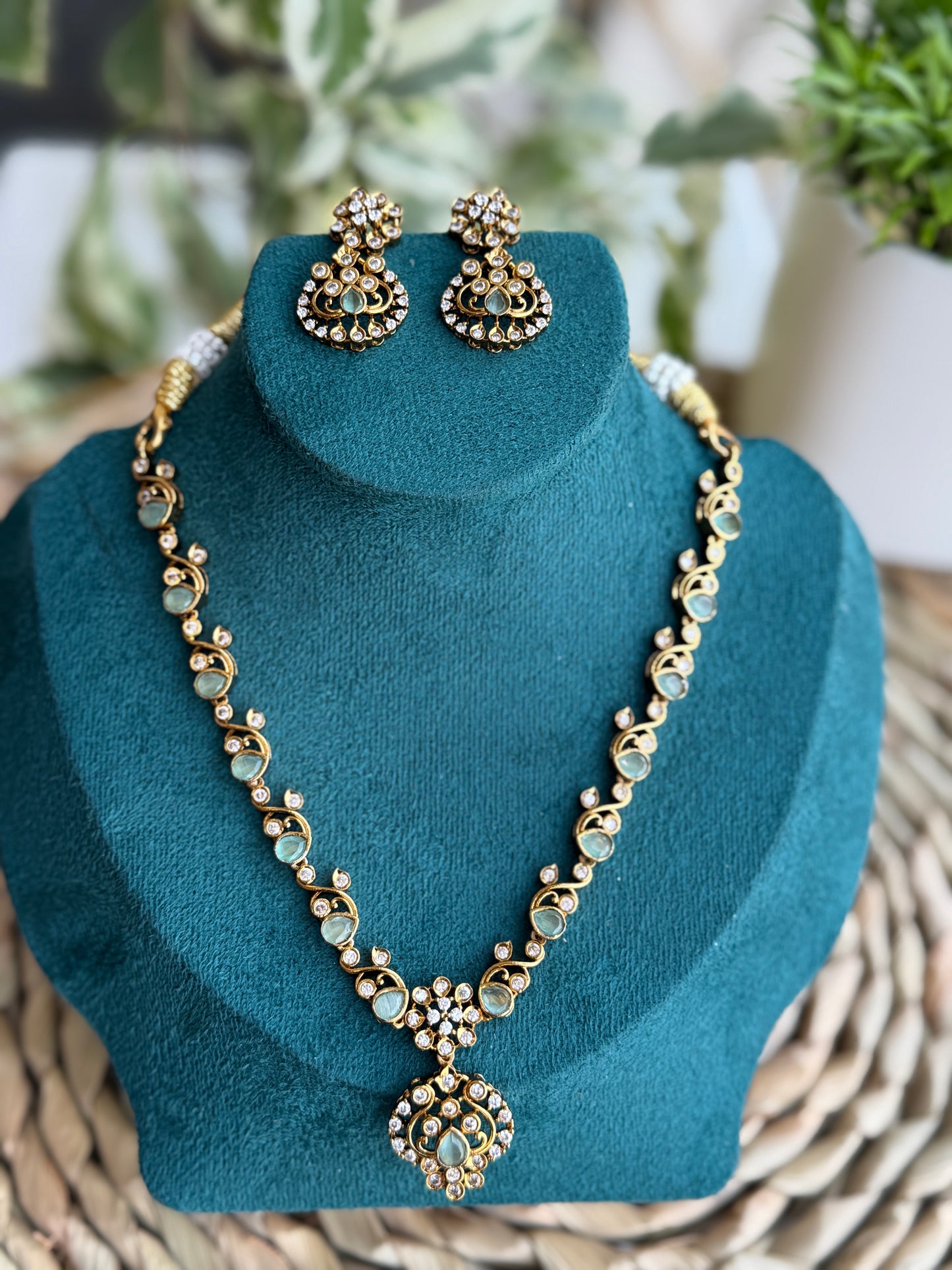 Mutli color AD stone and chain and earings