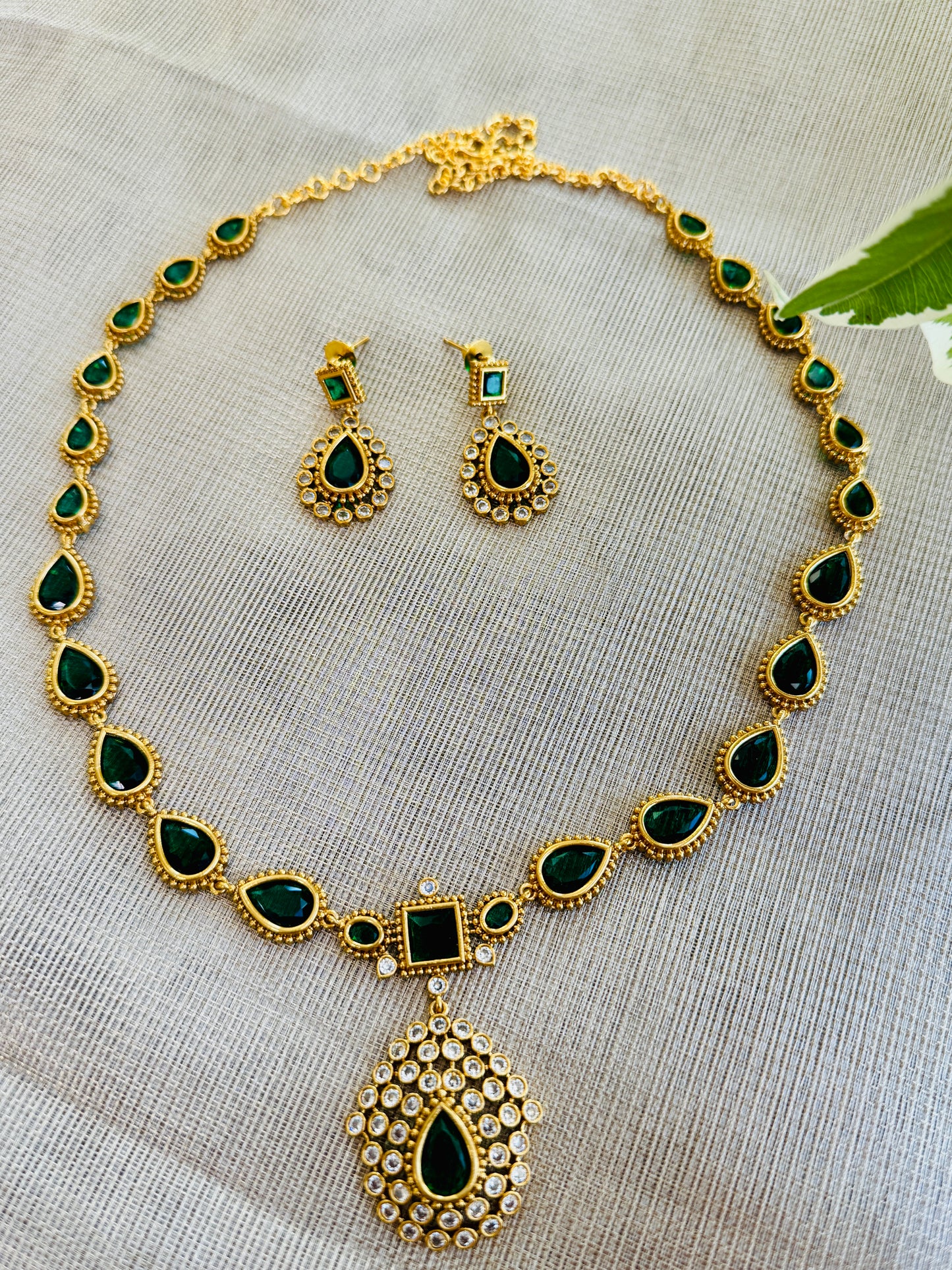 Emerald stone long AD chain