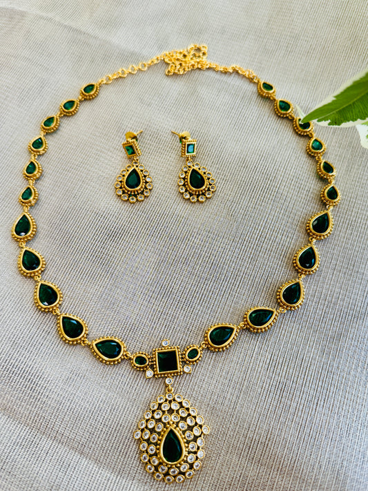 Emerald stone long AD chain