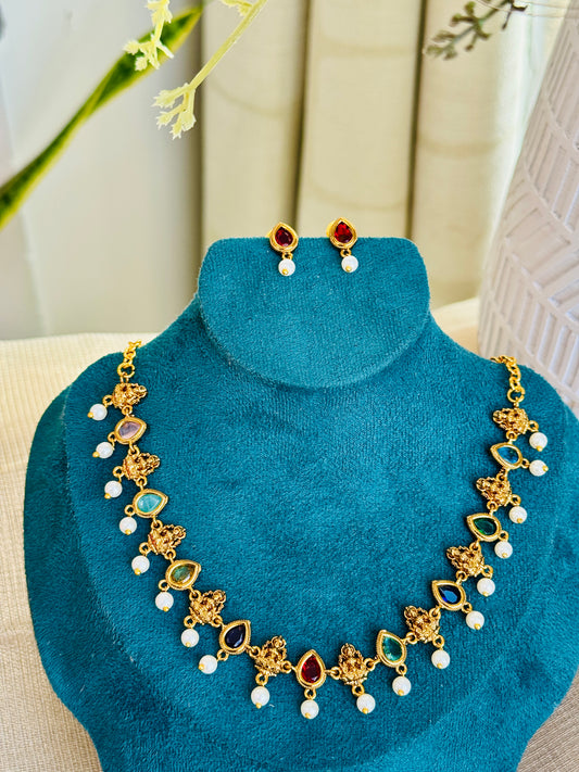 Multi colored stone and polki set