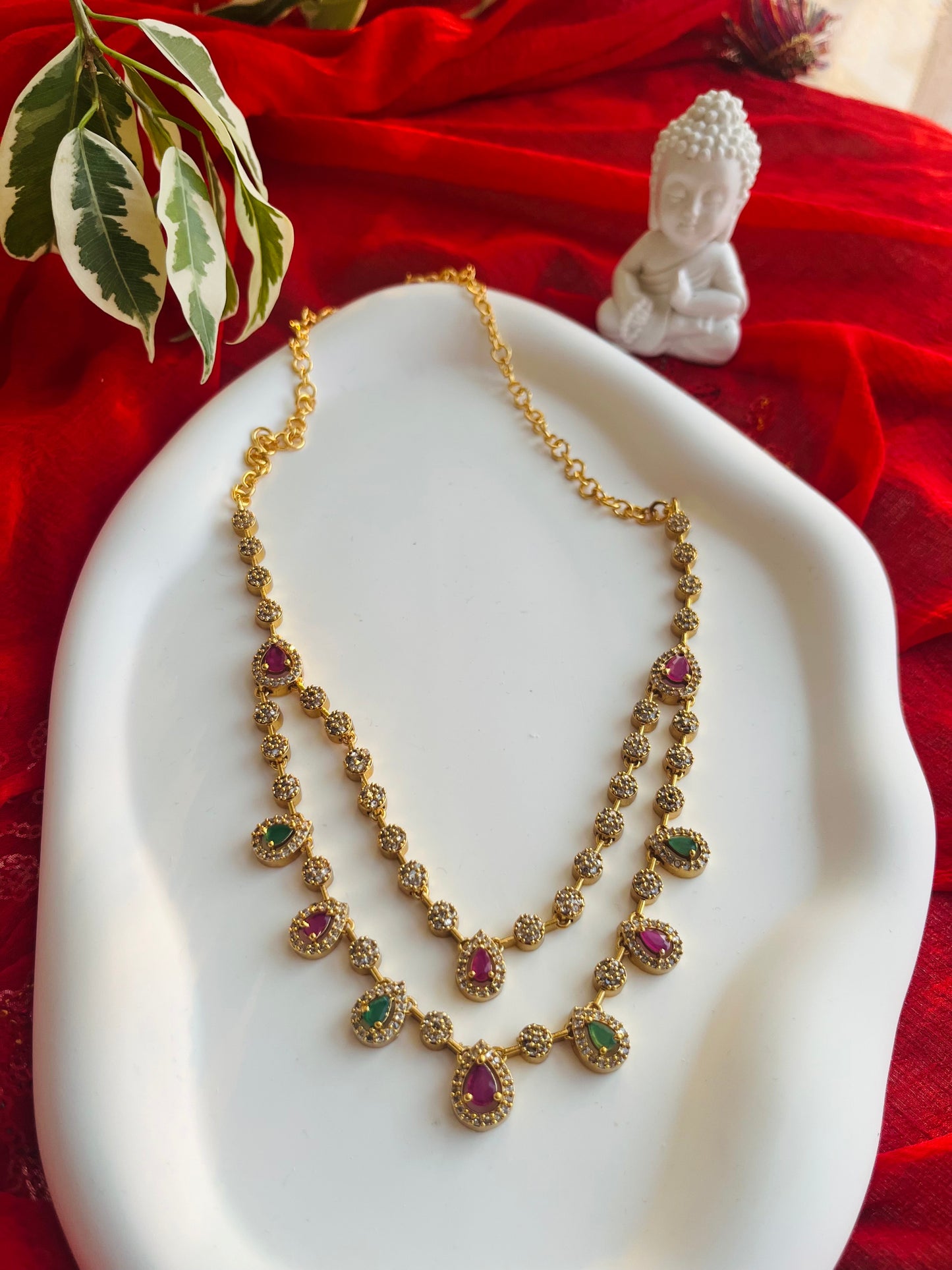 Multi stone layered AD necklace