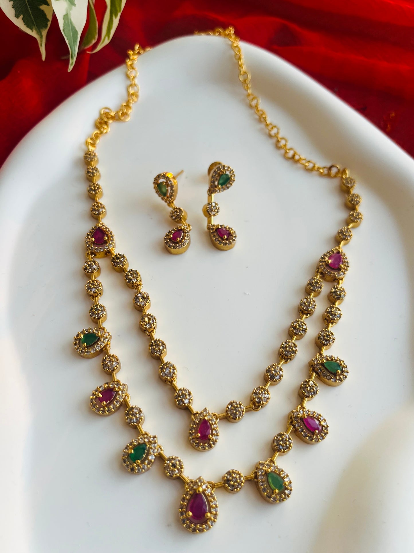 Multi stone layered AD necklace