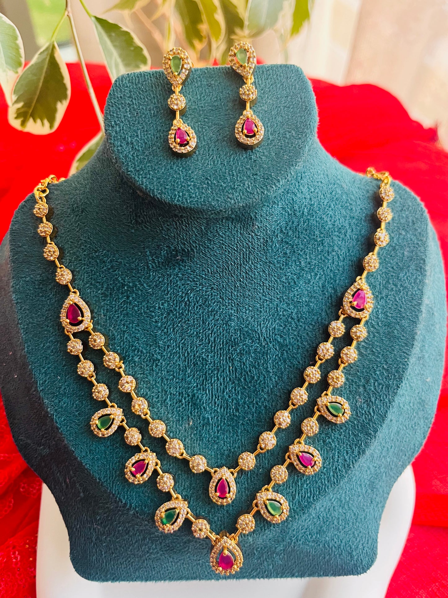 Multi stone layered AD necklace